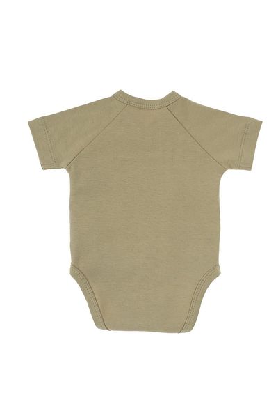 Little Gusto Short Sleeve Double Breasted Bodysuit Newborn Khaki Organic Cotton