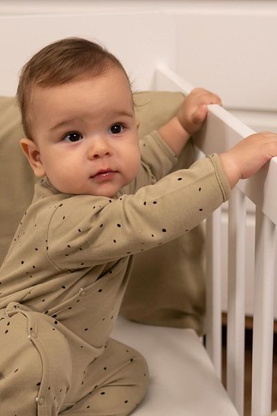Little Gusto Jumpsuit with Booties Newborn Cosmos Khaki Organic Cotton