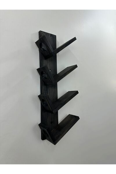 O&A WOOD Doğal Ahşap Şaraplık, Şarap Rafı, 4'lü Ahşap Şaraplık, Siyah