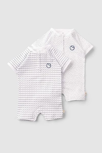 Little Gusto 2 Pieces Short Sleeve Organic Cotton Baby Shorts Jumpsuit Set Marine Patterned
