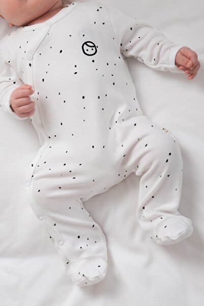 Little Gusto Jumpsuit with Booties Newborn Cosmos White Organic Cotton