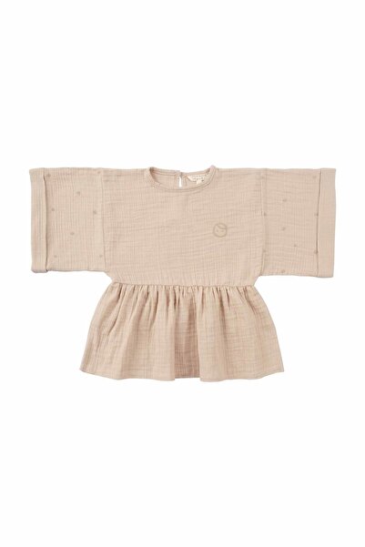 Little Gusto Kimono Kollu Çocuk Bluz Bej Organik Pamuk