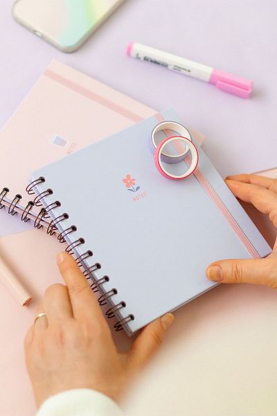 Matt Notebook 15x15 Cm Square Set of 2 Spiral Checkered Undated Notepad Bubble Tea Flower