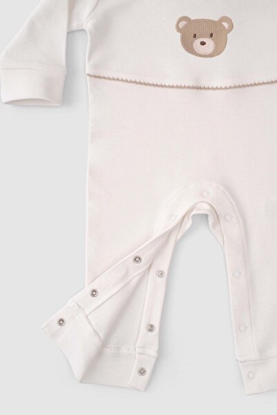 Little Gusto Organic Cotton Baby Collared Jumpsuit Playtime Teddy Bear Embroidered