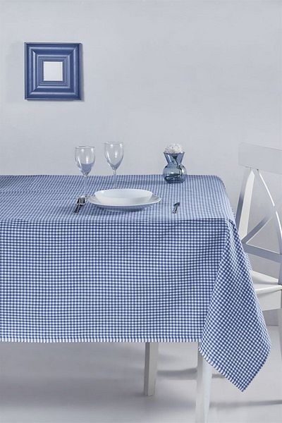 Denizli Concept 170X220Cm Blue Gingham Tablecloth - Suitable for Daily and Garden Use