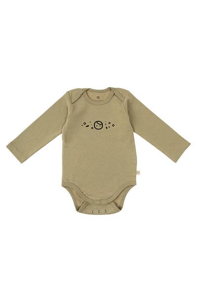 Little Gusto Long Sleeve Adjustable Snap Fastener Bodysuit Khaki Organic Cotton Planet Gusto