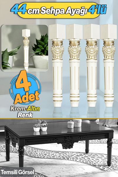 Badem10 Star Plastic Picior Masa de Cafea 44cm 4Buc Crem Aur Culoare Picior Mijlociu Masa de Cafea Mobila Picioare Masa