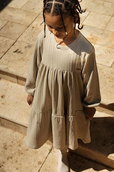 Little Gusto Layered Baby Dress Beige Organic Cotton
