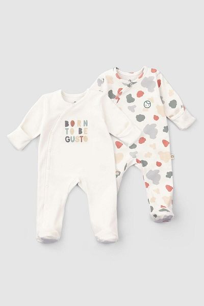 Little Gusto Set of 2 Organic Cotton Overalls with Gloves and Booties Born To Be Gusto