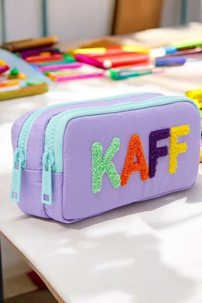 KAFF 01108 Μωβ Χρώμα Πράσινο Αδιάβροχο ύφασμα Bondit με φερμουάρ βελούδινη εμπριμέ θήκη για στυλό διπλού ματιού