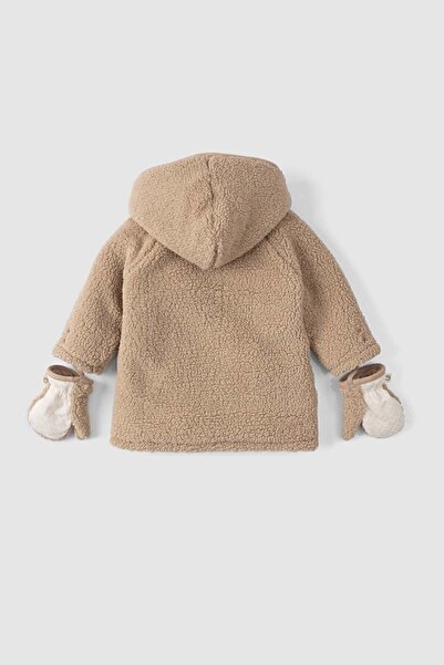 Little Gusto Wellsoft Hooded Baby Jacket with Gloves Beige