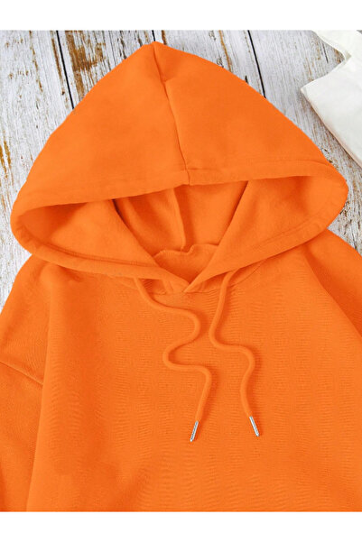 Revasser Unisex Kadın/Erkek DÜZ Renkli Pamuklu Oversize Kapüşonlu Sweatshirt