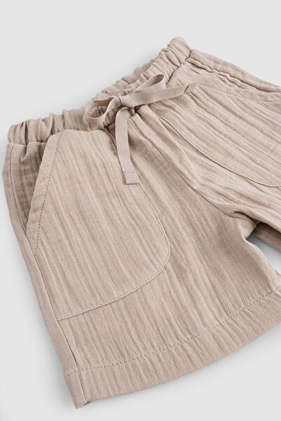 Little Gusto Beige Colored Organic Cotton Muslin Baby Shorts