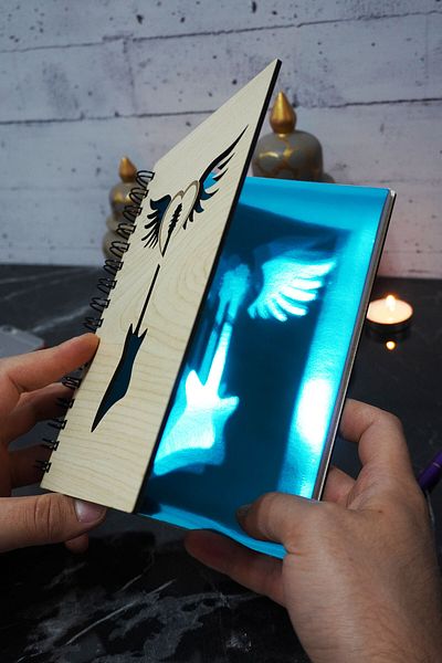 markcat Guitar Wings Themed Wooden Cover 120 Sheets Notebook - Dotted and for Agenda (A5)