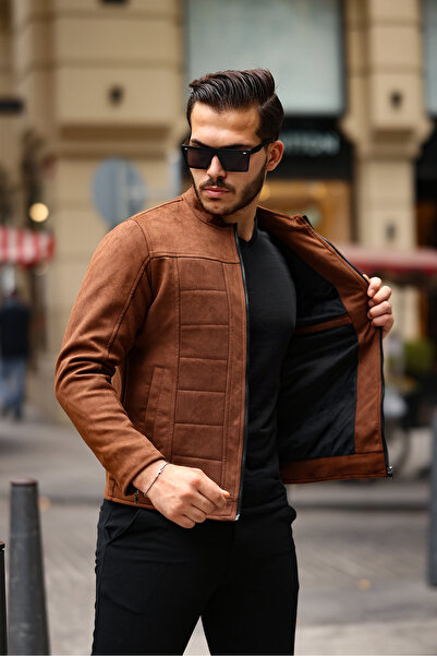 gm giyimarket Чоловіча замшева сезонна куртка водо- та вітронепроникна на підкладці з тонкою облягаючою підкладкою