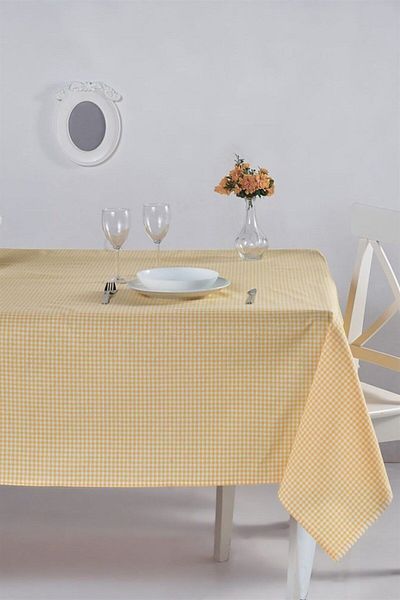 Denizli Concept Fata de Masa Galben Gingham - 170x170 Cm, Pentru Vesela si Gradina