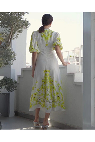 SERPİL Truvakar Kol Çiçek Desenli Sarı Elbise 38478