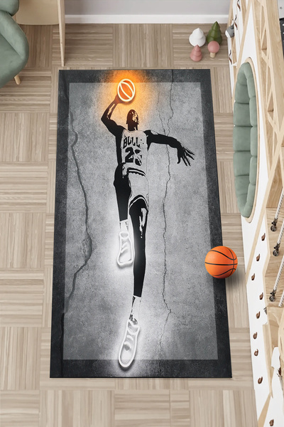 G&C HOME Dijital Kaymaz Yıkanabilir Modern Basketbol Temalı Renkli Çocuk Odas...