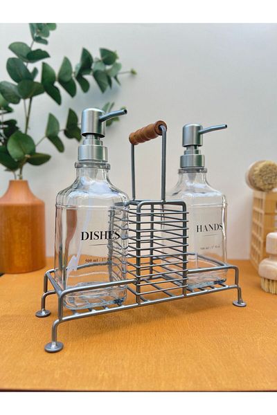 Mottogo Set of 2 Glass Soap Dishes with Handle Stand