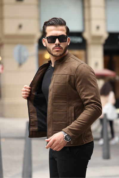 gm giyimarket Men's Suede Seasonal Jacket - Water and Windproof, Slim Fit Lined