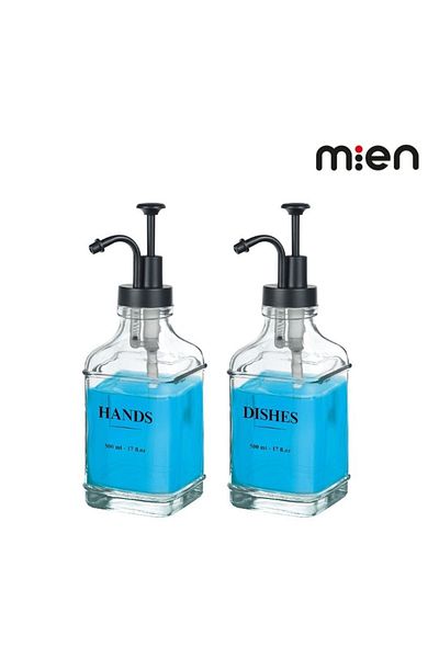 MİEN Диспенсър за течен сапун Mien, квадратен, черен, 2 части - 2112020-B
