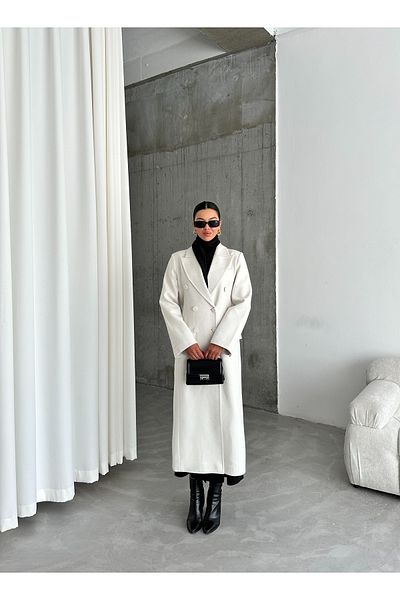 Laluvia Dlouhý kabát s rozparkem a knoflíkem pokovený kamenem-44092
