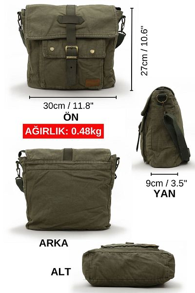 Old Cotton 7170 Model Branco Canvas Shoulder Khaki Green - Τσάντα ταξιδιού για φορητό υπολογιστή σχολείου ταχυδρόμου