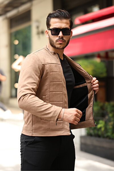 gm giyimarket Чоловіча замшева сезонна куртка водо- та вітронепроникна на підкладці з тонкою облягаючою підкладкою