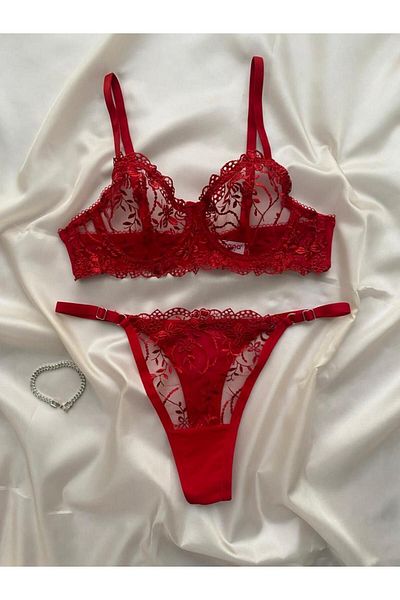 ARONA RED QUEEN UNDERWIRING EMBROIDERY BRA SET