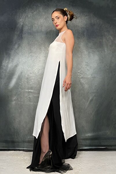 Quincey Long Slit Tulle Detailed Tunic