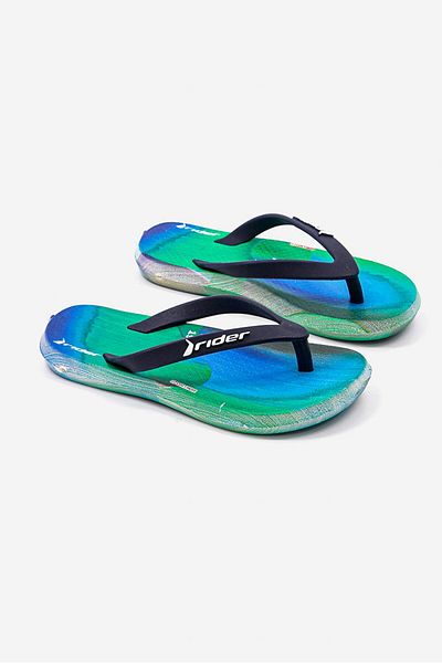 Rider Kids Boy R1 Play Slip On Slippers, Blue and Green Combo