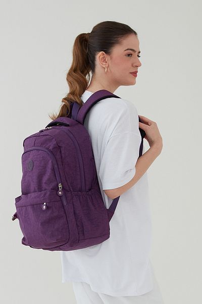 Rosso Collina Unisex Crinkle Waterproof Fabric Large Size Multi-Compartment School and Travel Backpack Rosso Collina Purple