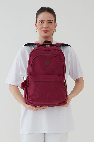Rosso Collina Unisex Crinkle Waterproof Fabric Large Size Multi-Compartment School Travel Backpack Rosso Collina Claret Red