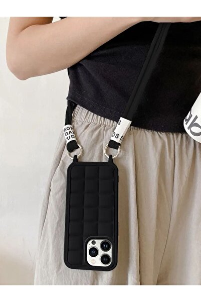 MAB Apple iPhone 15 Pro Compatible Rope Series Neck Strap Silicone Case - Black