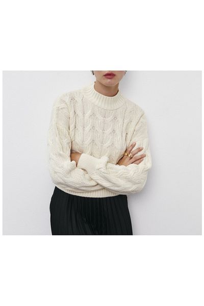 DRESSY CL Prevailing Collar Jacquard Patterned Comfortable Crop Women's Knitwear Sweater