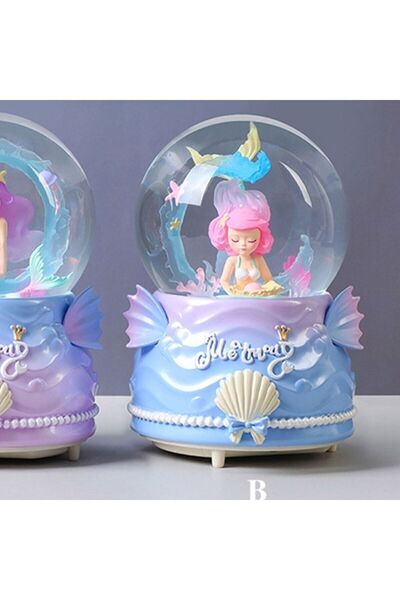 hediyesahibi Kuyruklu Deniz Kızı Büyük Boy Müzikli Işıklı Püskürmeli Kar Küre...