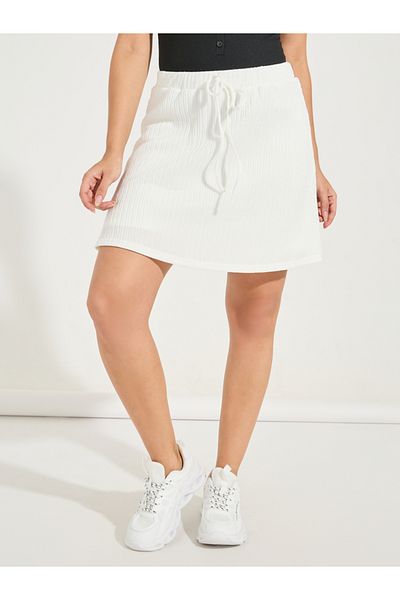 Styli Solid Ribbed Skort with Elasticated Waist