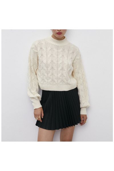 DRESSY CL Prevailing Collar Jacquard Patterned Comfortable Crop Women's Knitwear Sweater