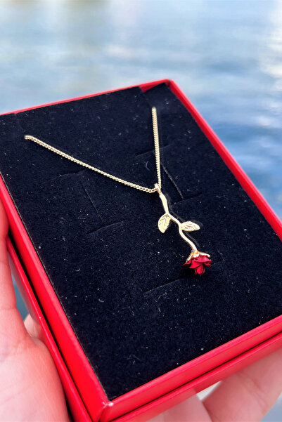 Saltos Solmayan Gül Ve Kırmızı Gül Kolye Hediye Seti Doğum Günü Hediyesi Kutusu Sevgiliye Arkadaşa Set