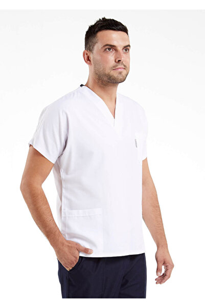 Alsancak Üniforma Costum de chirurgie pentru bărbați, alb/albastru marin, din lycra, din țesătură subțire