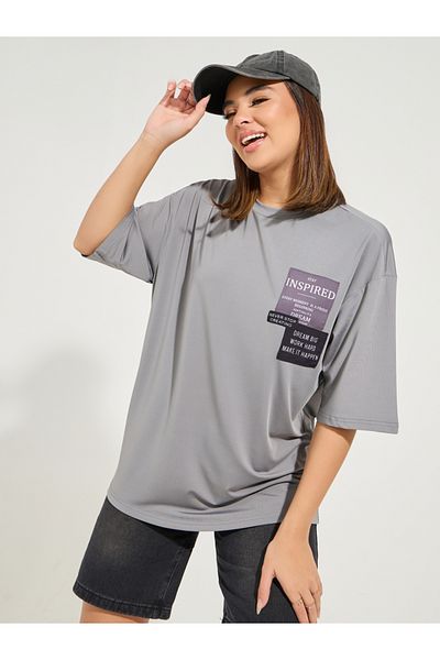 Styli Oversized Patch Label Inspired T-Shirt with Dropped Shoulder