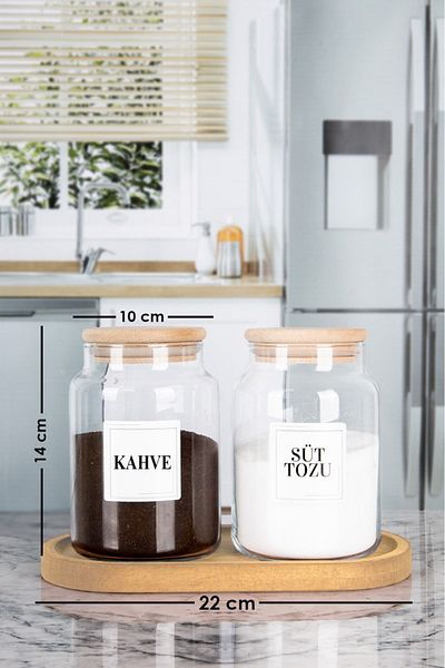 emdeco 2-Piece Wooden Stand Bamboo Lid Milk Powder Coffee Label Jar 800 ml