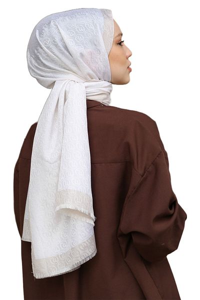 Hint İpek Monogram Shawl - Bone