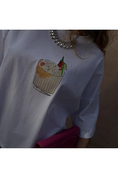Jose Clothing Λευκό μπλουζάκι Oversize - Crew Neck, κοντό μανίκι, εμπριμέ οργανικό βαμβάκι
