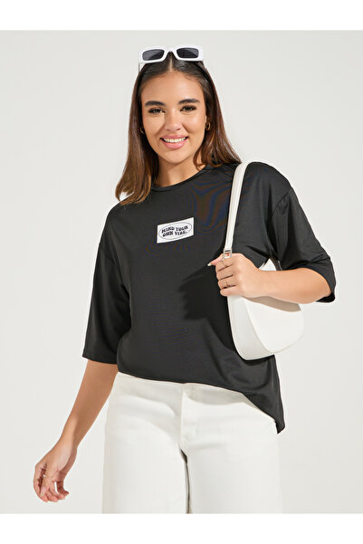 Styli Oversized Patch Label T-Shirt with Dropped Shoulder