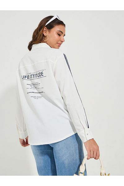 Styli Taping Sleeve Detail Oversized Shirt with Slogan Print