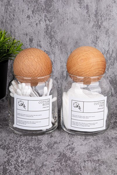 MODA OZY Organizator din lemn pentru urechi și machiaj din bumbac, cu capacitate de 300 ml, 2 bucăți