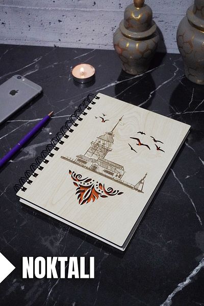 markcat Maiden's Tower Themed - Dot Notebook with Wooden Cover A5 - 120 Pages School Notebook