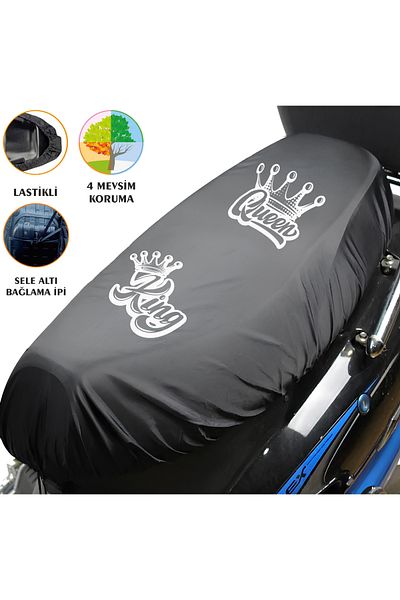 TexKid Motorcycle Seat Cover Engine Seat Tarpaulin with Black King Queen Design