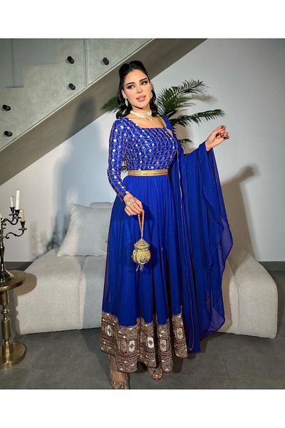 Gold Dresses Indian Embroidery Detailed Evening Dress - Aby 242682